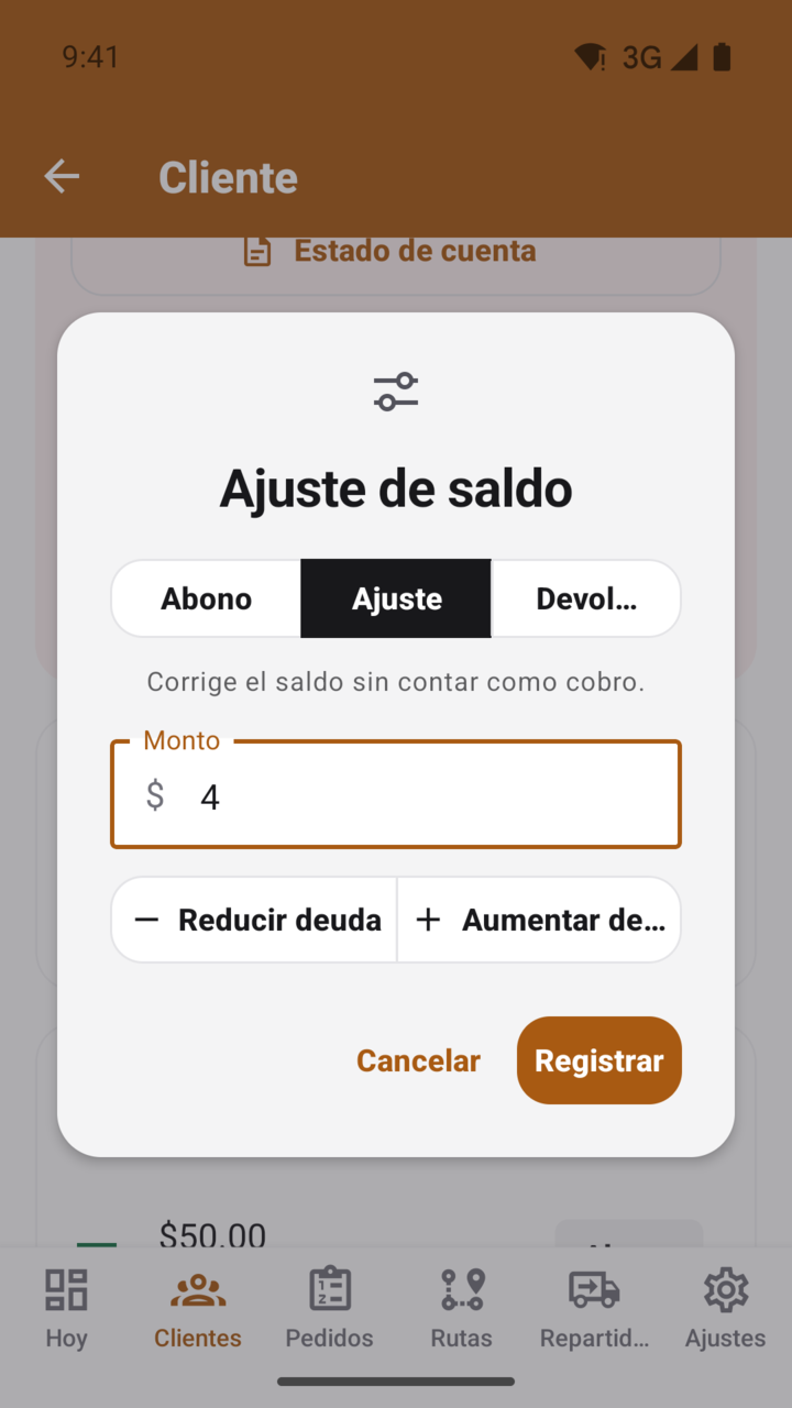Pantalla del paso 9: Corregir un saldo mal capturado