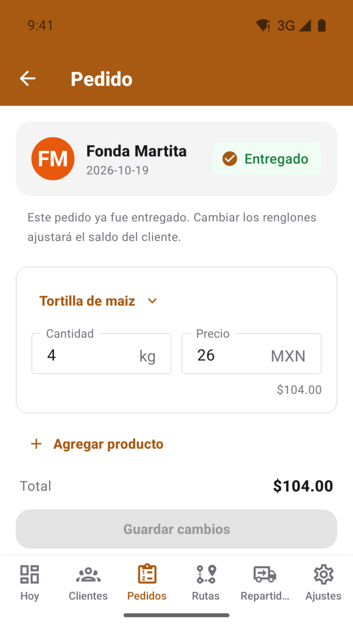Pantalla del paso 9: Qué se puede tocar de un entregado
