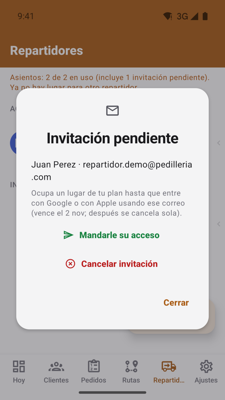 Pantalla del paso 10: Cancelar una invitación