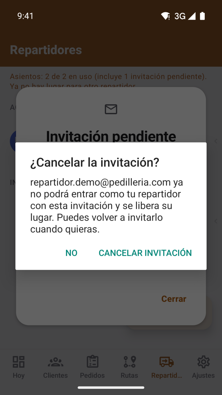 Pantalla del paso 11: Confirma y el lugar se libera