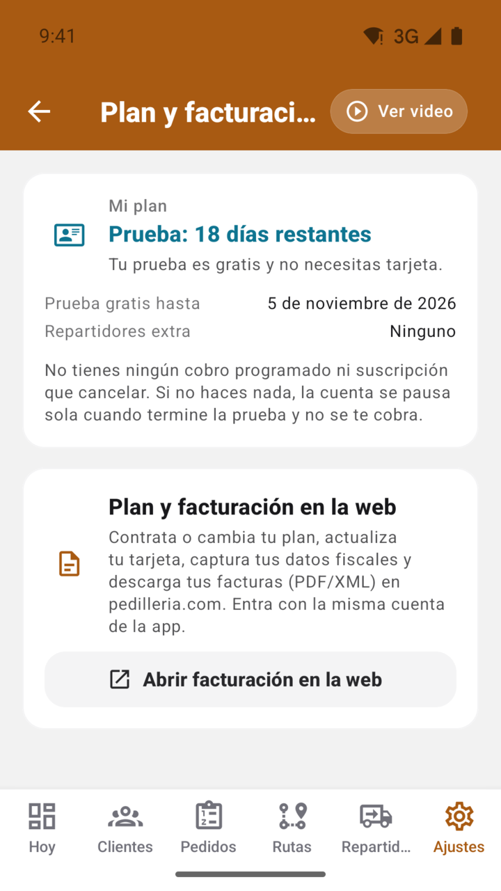 Pantalla del paso 9: Tarjeta, cambios de plan y facturas: en la web